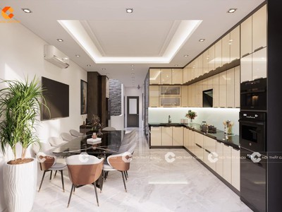 Tủ Bếp Phủ Acrylic Bóng Gương Chữ L Kịch Trần 3