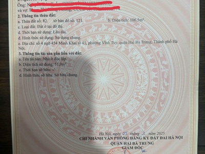 Chính chủ bán nhà số 4, ngõ 454 minh khai, hai bà trưng, hà nội  trước nhà là văn phòng trường đại 0