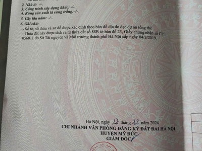 Chính chủ bán lô đất xã hồng sơn, mỹ đức, hà nội 99m2 full thổ cư 2