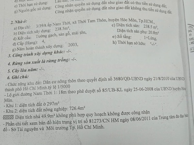 Chính chủ bán gấp nhà đất mặt tiền đẹp   bùi thị lùng, hóc môn   1.023m    đã có 297m  thổ cư   giá 3