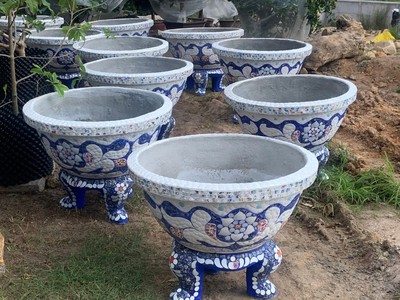 Chậu hoa dán sành sứ - chậu khảm sành - cẩn miễng 8