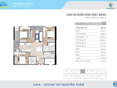 Duy nhất trong tháng 5  Bán căn hộ 3PN Viha Complex 107 Nguyễn Tuân giá chỉ 93tr/m2 5