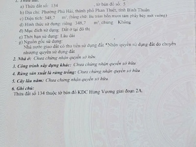 Chính chủ bán đất đẹp xuất sắc tại phường phú hài, phan thiết, bình thuận 1