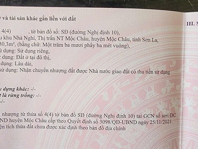 Chính chủ cần bán đất ở thị trấn nông trường mộc châu- h.  mộc châu- t.sơn la  130m2 sau khách sạn 2