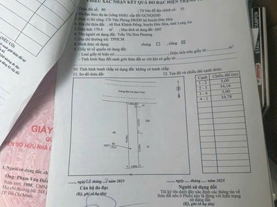 170,4 m2 thổ mặt tiền đường Bàu Sen, xã Hòa Khánh Đông, Đức Hòa giá 2,1 tỷ 0