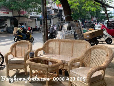 Bàn ghế sofa mây mắt cáo 3