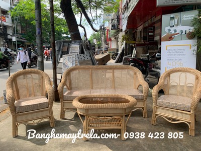 Bàn ghế sofa mây mắt cáo 4