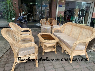 Bàn ghế sofa mây mắt cáo 6