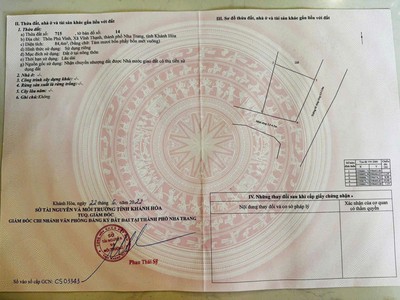 Bán lô góc tại xã vĩnh thạnh, nha trang . giá : 2 tỷ 190 triệu 2