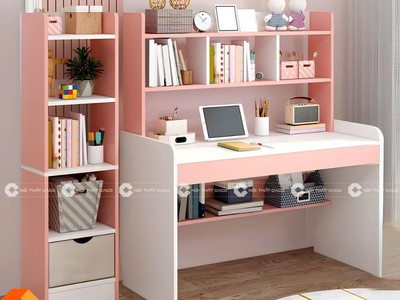 Bàn Học Trẻ Em Gỗ MDF Kết Hợp Kệ Sách Đa Năng 1