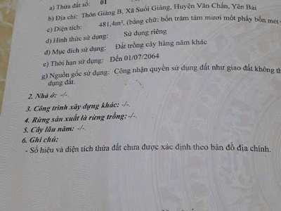 Chính chủ cần bán gấp lô đất thôn giảng b, suối giàng, văn chấn 0