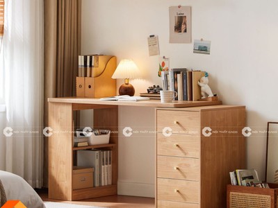 Bàn Học Trẻ Em Gỗ MDF Màu Vàng Vân Gỗ Thanh Lịch 4
