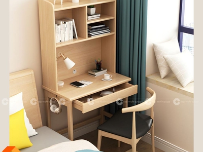 Bàn Học Trẻ Em Gỗ Cao Su Có Kệ Sách Thông Minh 0
