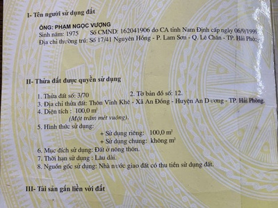 Bán 100m2 đất mặt đường Máng Nước, An Đồng, An Dương, Hải phòng. giá 9,7 tỷ 0