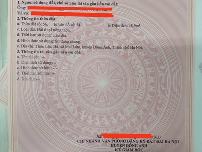 Đất đẹp - giá tốt - vị trí đắc địa tại thôn lộc hà, xã mai lâm, huyện đông anh, thành phố hà nội 0