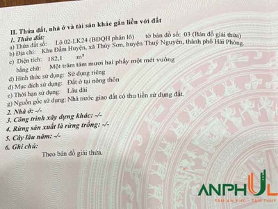 Cần bán lô biệt thự dự án Cửa Trại, Phường Thủy Đường, TP Thủy Đường, Hải Phòng 0