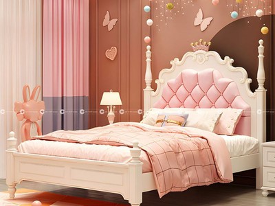 Giường Ngủ Trẻ Em Màu Hồng Xinh Xắn Cho Bé Gái 0