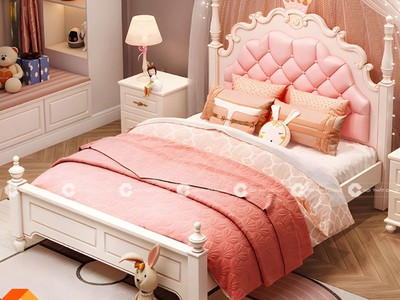 Giường Ngủ Trẻ Em Màu Hồng Xinh Xắn Cho Bé Gái 2