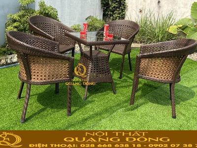 Bàn ghế cafe 4 ghế và 1 bàn đan sợi nhựa giả mây 2