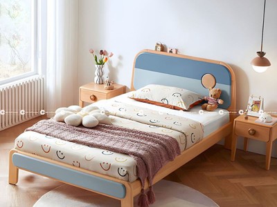 Giường Ngủ Trẻ Em Gỗ Sồi Ghép Phủ Sơn Tinh Tế, Hiện Đại 1