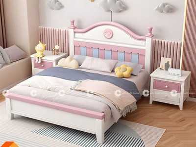 Giường Ngủ Trẻ Em Màu Hồng Phối Trắng Dễ Thương 2