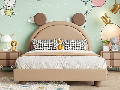 Giường Ngủ Trẻ Em Bọc Da Màu Be Trung Tính 1