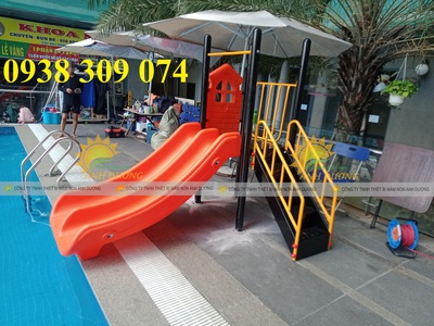 Cầu trượt trẻ em máng nhựa đôi nhập khẩu G, cầu trượt trẻ em 3