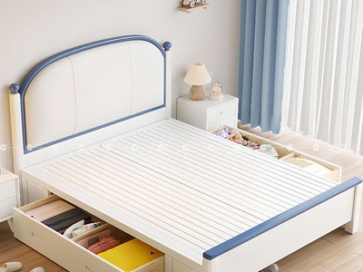 Giường Ngủ Trẻ Em Màu Xanh Phối Trắng Xinh Xắn 2