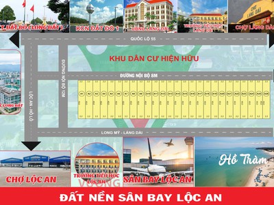 Sỉ 26 đất nền 5x40 100m2 tc đường 8m sát sân bay lộc an giá 3,5tr/m2 0