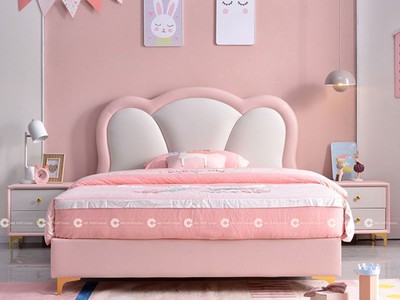 Giường Ngủ Trẻ Em Bọc Da Màu Hồng Phối Trắng Xinh Xắn 0