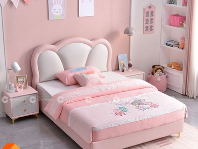 Giường Ngủ Trẻ Em Bọc Da Màu Hồng Phối Trắng Xinh Xắn 2