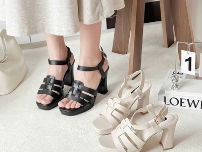 Giày sandal cao gót đúp 7cm quai ngang thanh lịch 0