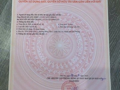 Bán đất 42m  tại ngõ 66 kiều hạ   hải an, hải phòng  vị trí đẹp, sổ hồng chính chủ, giá chỉ 1 tỷ 0