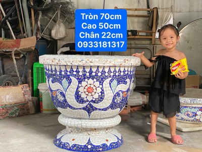 Nghệ nhân dán miễng sành sứ - ốp sành - chuyên chậu hoa - bể cá cảnh 3