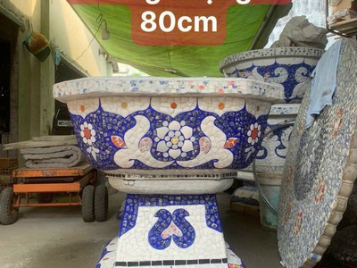 Nghệ nhân dán miễng sành sứ - ốp sành - chuyên chậu hoa - bể cá cảnh 4
