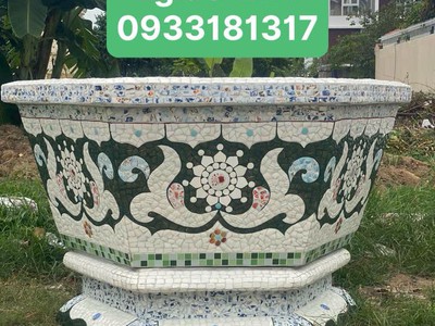 Nghệ nhân dán miễng sành sứ - ốp sành - chuyên chậu hoa - bể cá cảnh 7
