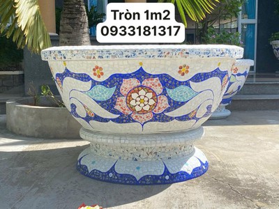 Nghệ nhân dán miễng sành sứ - ốp sành - chuyên chậu hoa - bể cá cảnh 8