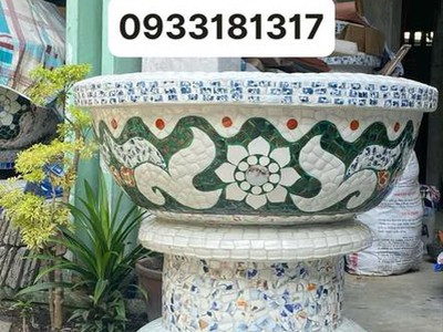 Nghệ nhân dán miễng sành sứ - ốp sành - chuyên chậu hoa - bể cá cảnh 9