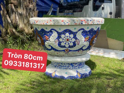 Nghệ nhân dán miễng sành sứ - ốp sành - chuyên chậu hoa - bể cá cảnh 11