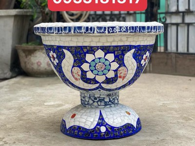 Nghệ nhân dán miễng sành sứ - ốp sành - chuyên chậu hoa - bể cá cảnh 14