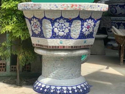Nghệ nhân dán miễng sành sứ - ốp sành - chuyên chậu hoa - bể cá cảnh 15