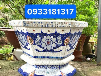 Nghệ nhân dán miễng sành sứ - ốp sành - chuyên chậu hoa - bể cá cảnh 17
