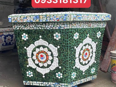 Nghệ nhân dán miễng sành sứ - ốp sành - chuyên chậu hoa - bể cá cảnh 19