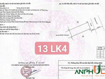 Chính chủ gửi bán 2 lô 75m2 Khu Tân Quang Minh, Phường Thủy Sơn, TP Thủy Nguyên 3