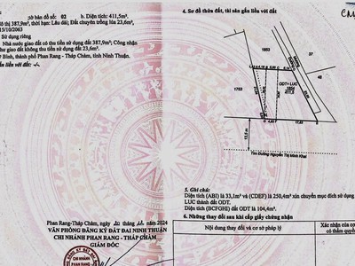  bán đất nguyễn thị minh khai 411m    ngay ngã tư sầm uất, cách biển 5 phút , phan rang - ninh 0