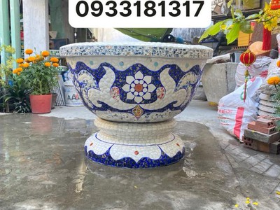 Nghệ nhân dán miễng sành sứ - ốp sành - chuyên chậu hoa - bể cá cảnh 11