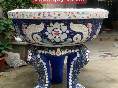 Nghệ nhân dán miễng sành sứ - ốp sành - chuyên chậu hoa - bể cá cảnh 12