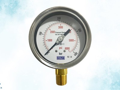 Thiết Bị Đo Áp Suất 400bar Chân Đứng   Hàng ITALY Chính Hãng, Chân Đồng, Mặt 100mm 0