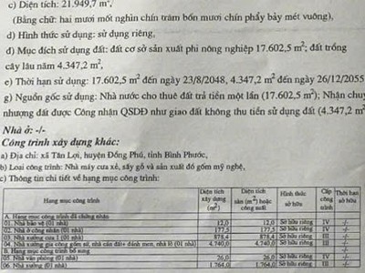 Cần bán gấp nhà xưởng Đồng Phú Bình Phước diện tích gần 22.000M    giá chỉ 52 tỷ 4