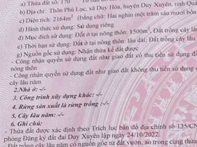 Cần bán 2164m2 đất tại thôn phú lạc, xã duy hòa, huyện duy xuyên, quảng nam 0